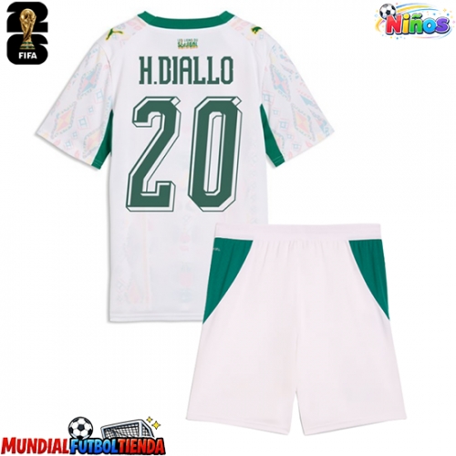 Camiseta Senegal Habib Diallo #20 Primera Equipación Replica Mundial 2026 para niños mangas cortas (+ Pantalones cortos)